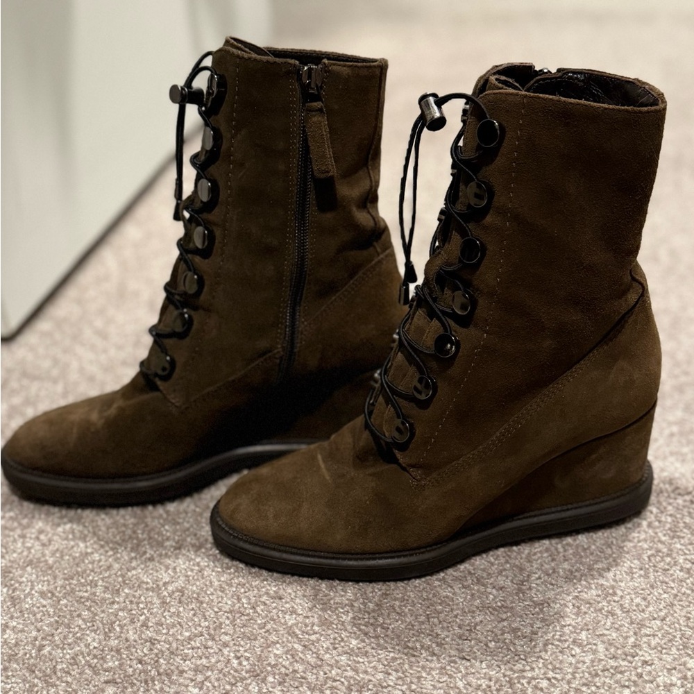Aquatalia Dark Brown Lace Up Wedge Boots